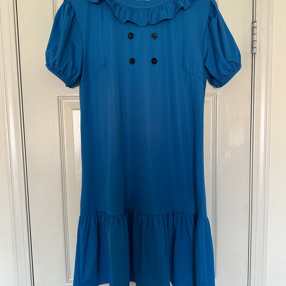 Charming Blue Lucy Peanuts Dress with Ruffle Collar Women’s Halloween Costume